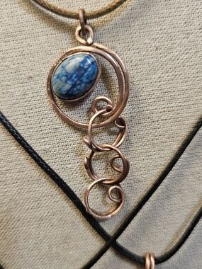 Handcrafted Copper Necklace with Blue Stone Pendant